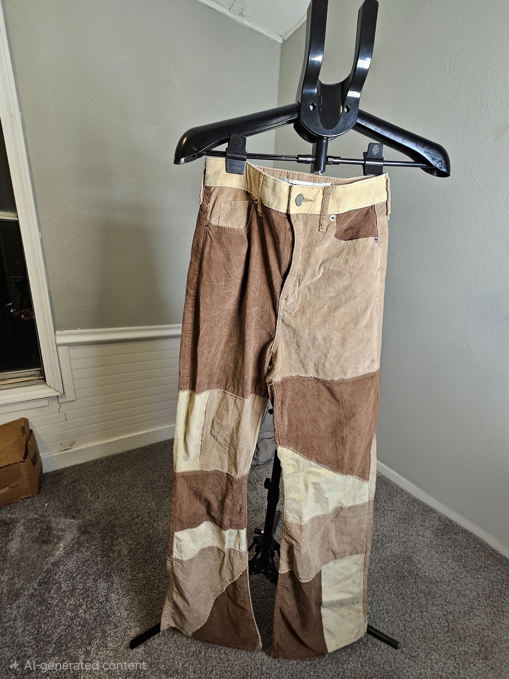 Social Tourist Patchwork Corduroy Womens Pants in Brown and Cream